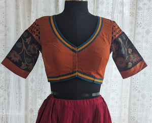 Burnt Orange Appliqué Kutch Embroidered Blouse