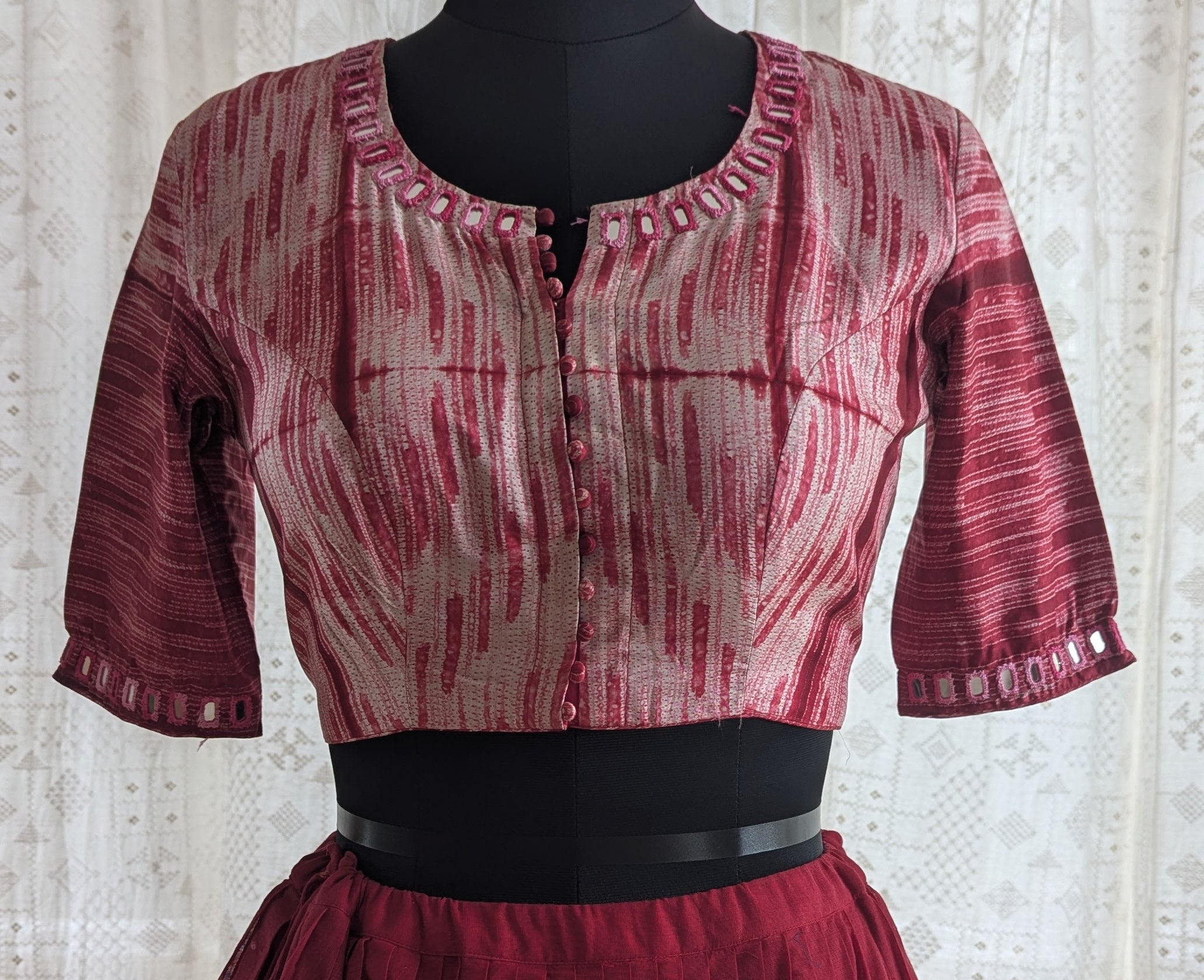 Rosewood Blush Shibori with Kutch Mirror work