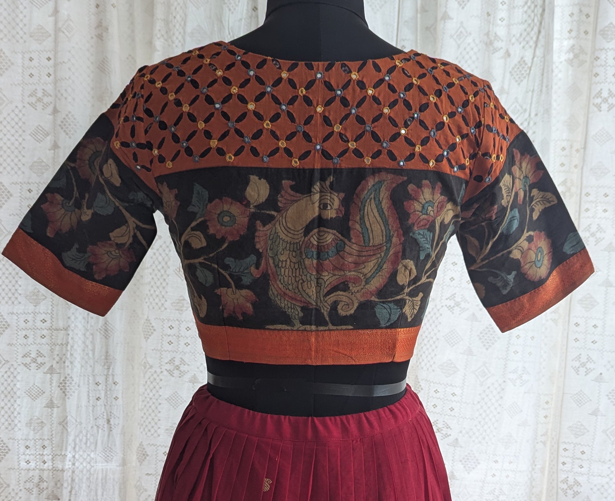 Burnt Orange Appliqué Kutch Embroidered Blouse