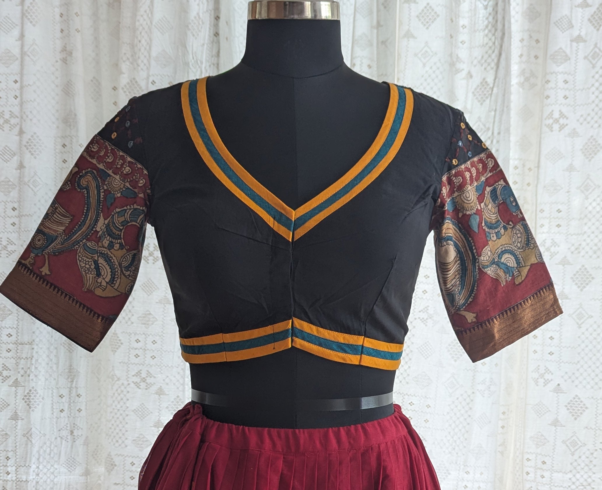 Heritage Black Appliqué Kutch Embroidered Blouse