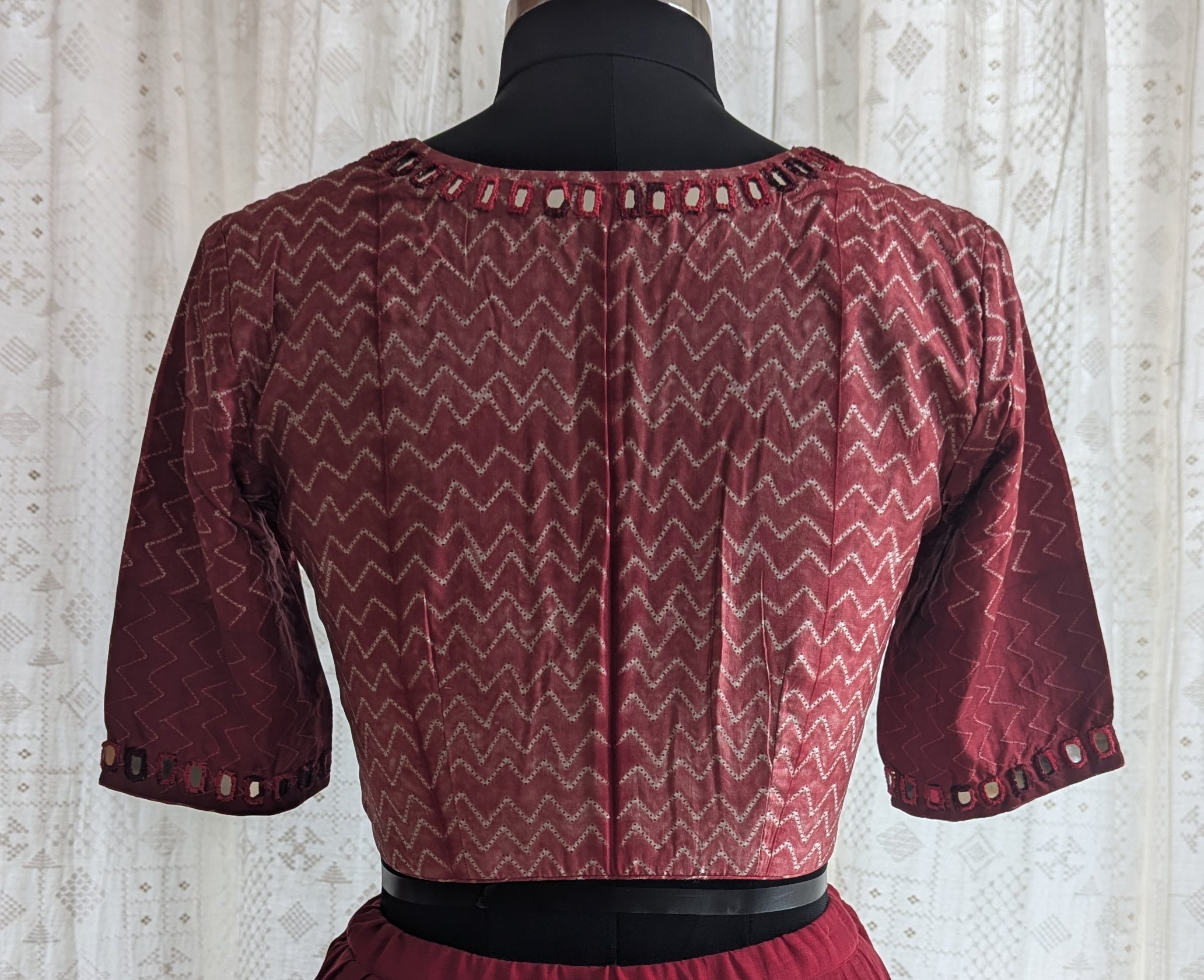 Merlot Red Shibori with Kutch Mirror work