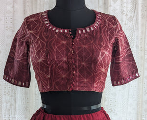 Rusted Red Shibori with Kutch Mirror work