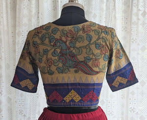 Charukusuma Kalamkari with Kutch Embroidered Blouse