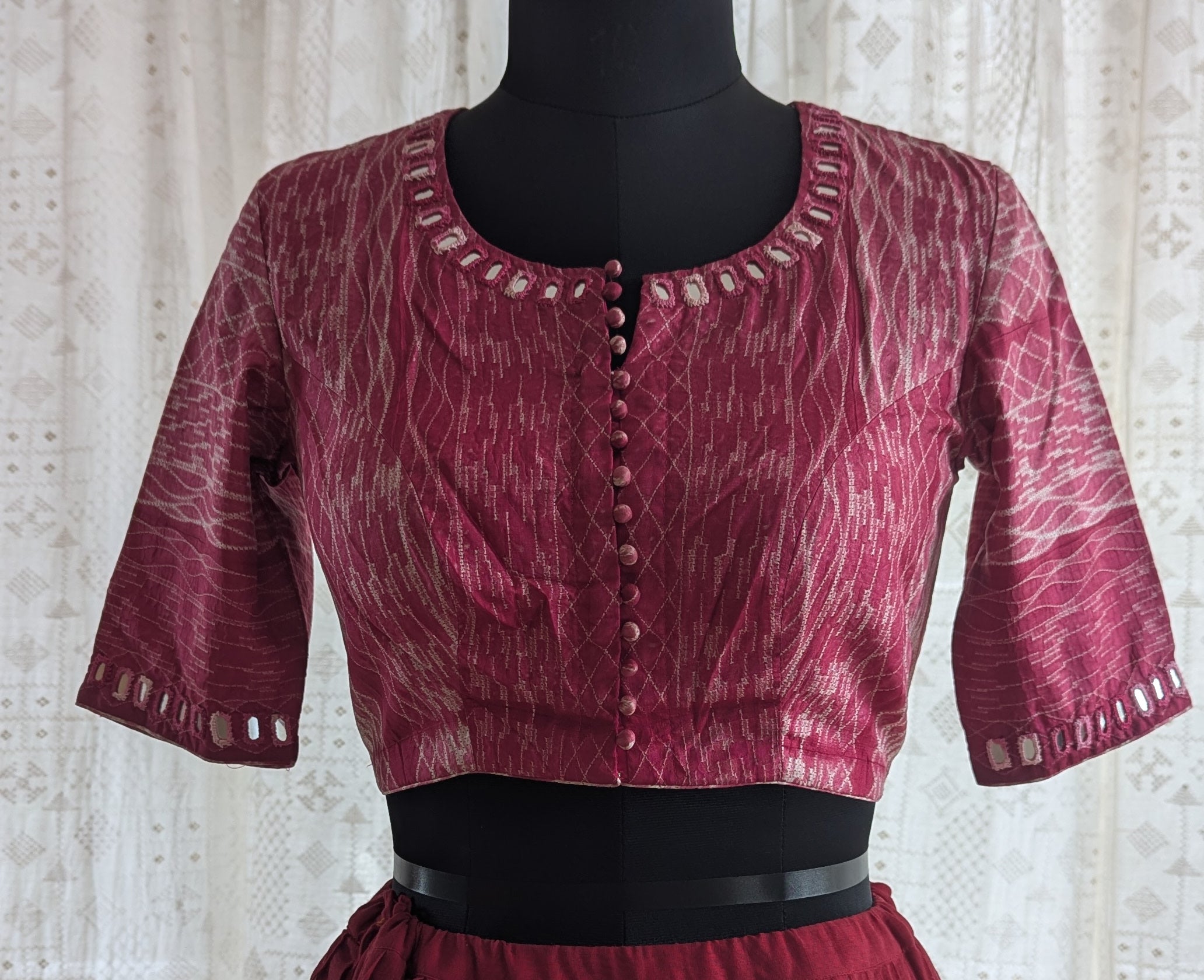 Berry Red Shibori with Kutch Mirror work