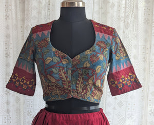 Chitramayura Kalamkari with Kutch Embroidered Blouse