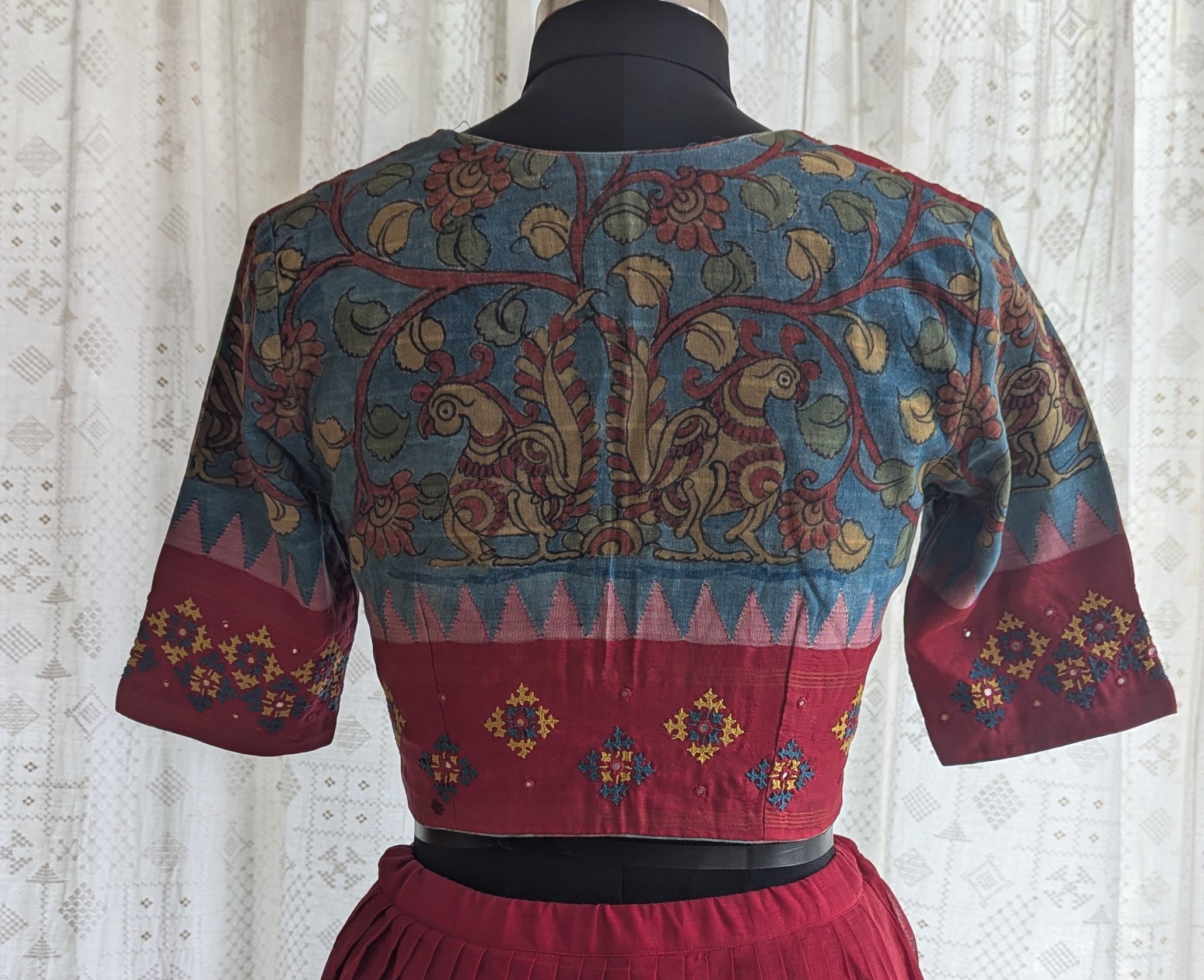 Chitramayura Kalamkari with Kutch Embroidered Blouse