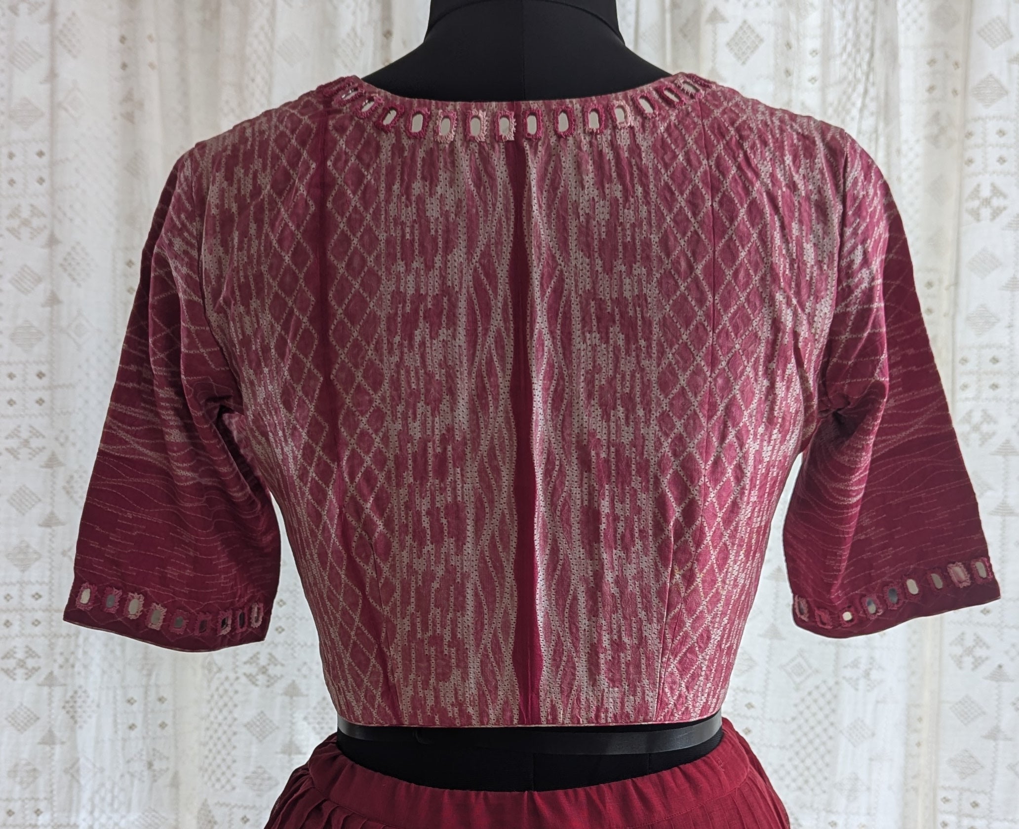 Berry Red Shibori with Kutch Mirror work