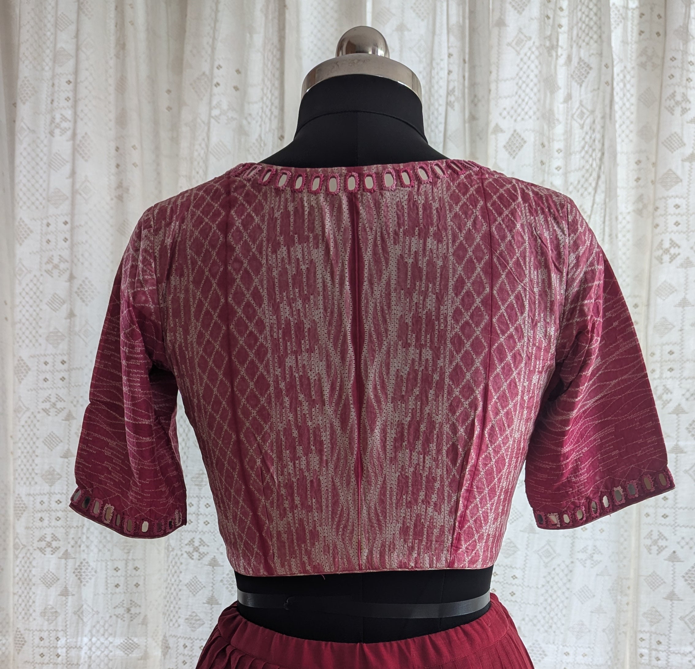 Plum Red Shibori with Kutch Mirror work