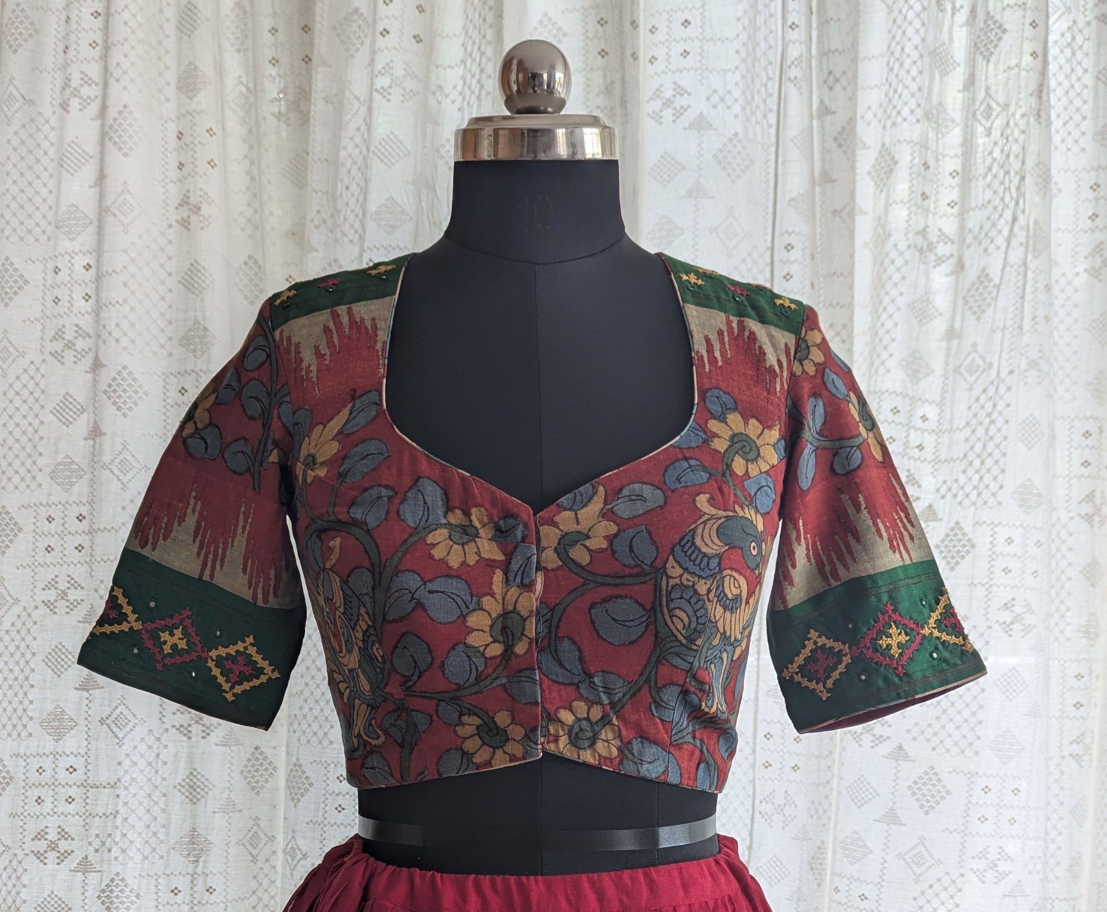 Arunamayura Kalamkari with Kutch Embroidered Blouse