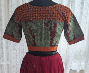 Burnt Saffron Appliqué Kutch Embroidered Blouse