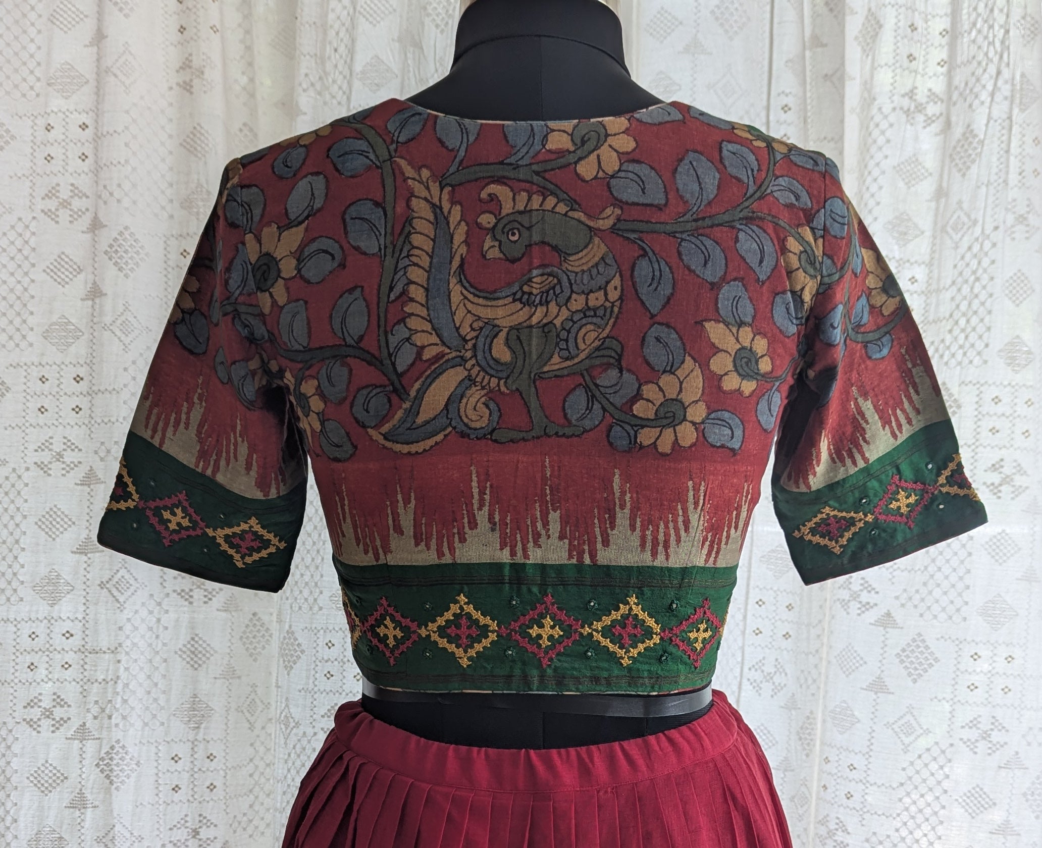 Arunamayura Kalamkari with Kutch Embroidered Blouse