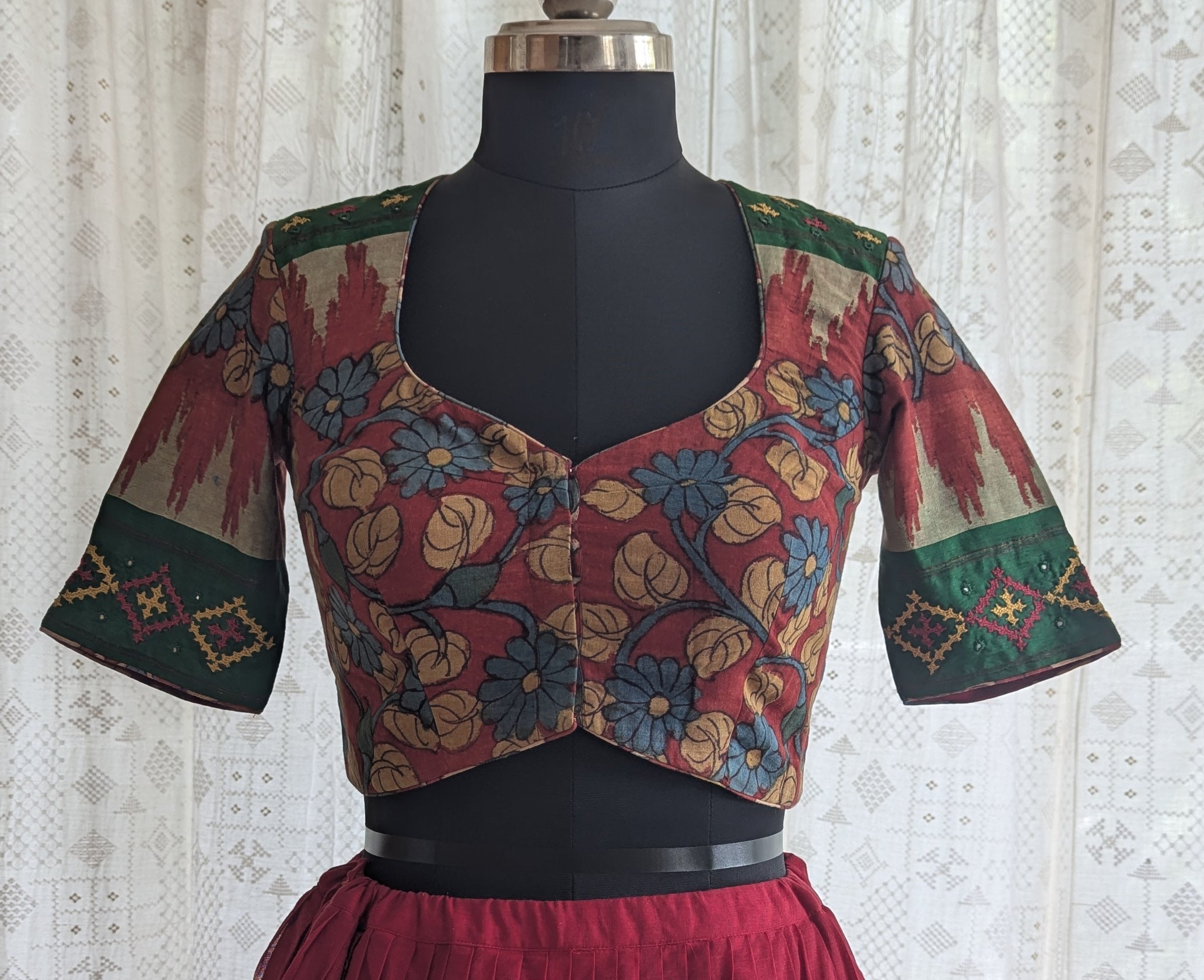 Vasantika Kalamkari with Kutch Embroidered Blouse