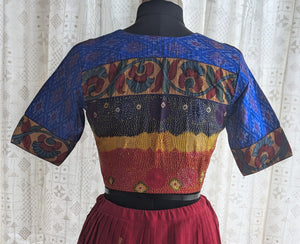 Royal Blue Ikat with Kantha Embroidery Blouse