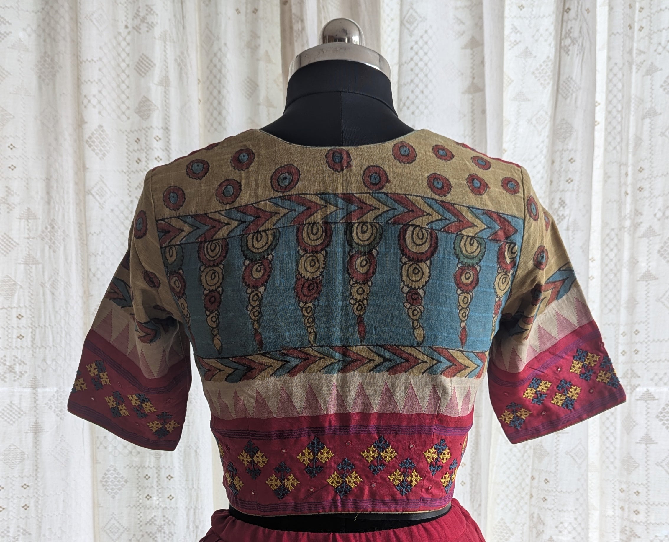 Rangavalli Kalamkari with Kutch Embroidered Blouse