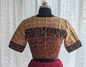 Beige  Ikat with Kantha Embroidery Blouse