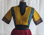 Load image into Gallery viewer, Antique Mustard Ikat with Kantha Embroidery Blouse

