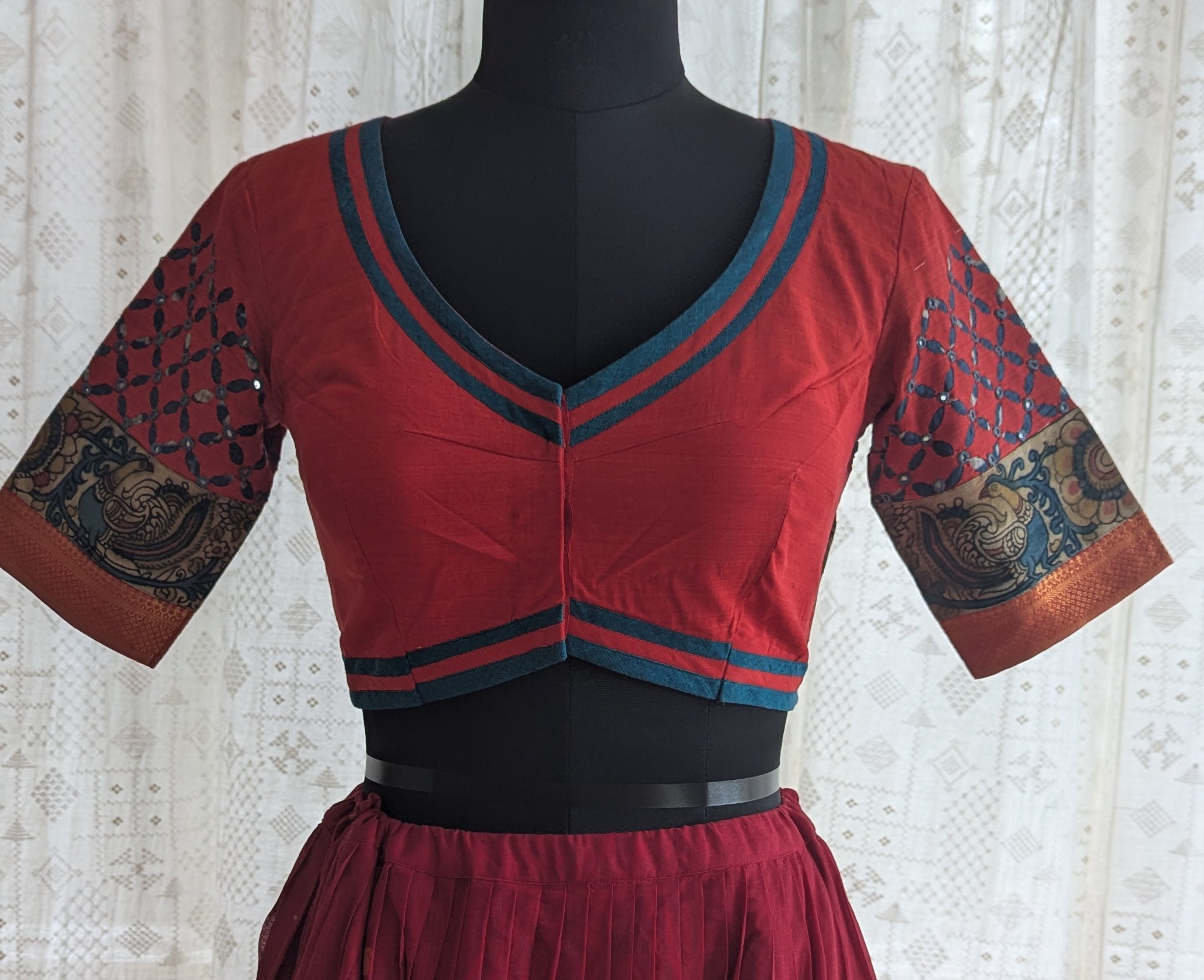 Cinnabar Red Appliqué Kutch Embroidered Blouse