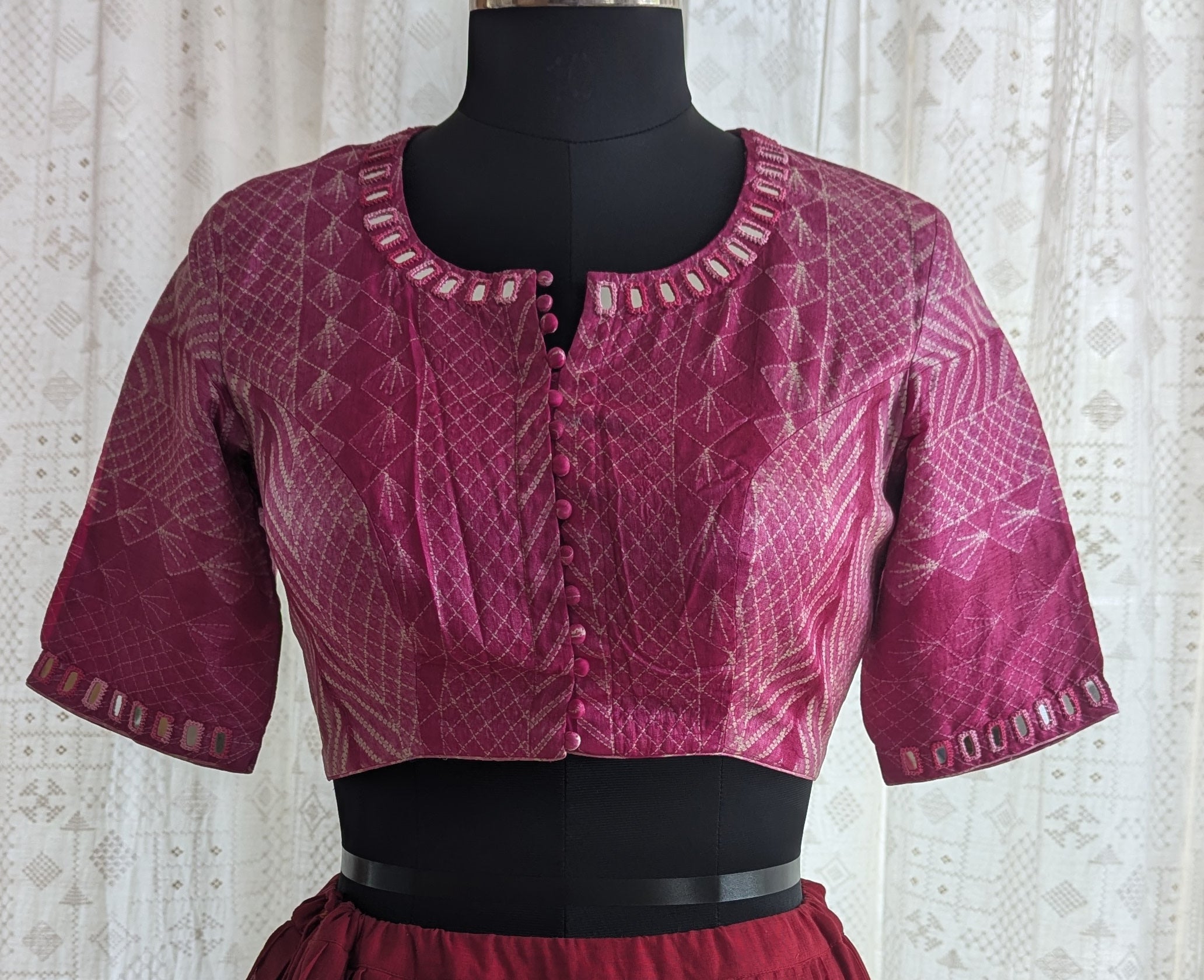 Berry Pink Shibori with Kutch Mirror work