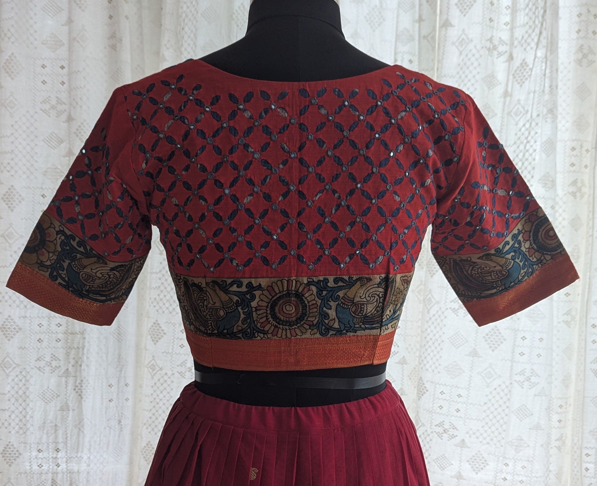 Cinnabar Red Appliqué Kutch Embroidered Blouse