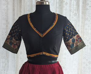 Black Appliqué Kutch Embroidered Blouse