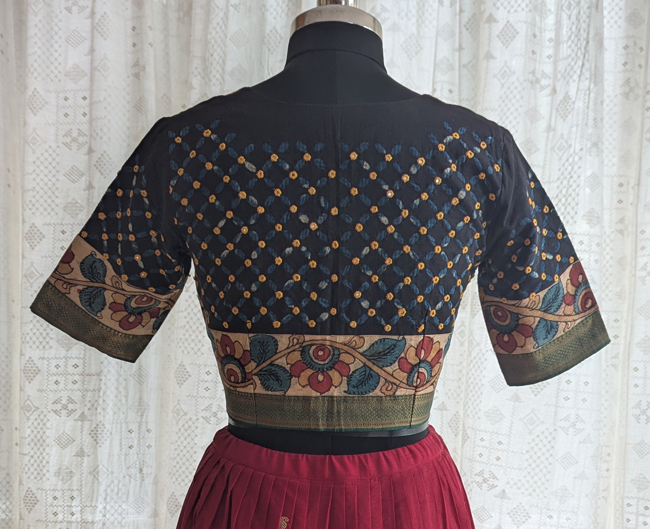 Black Appliqué Kutch Embroidered Blouse