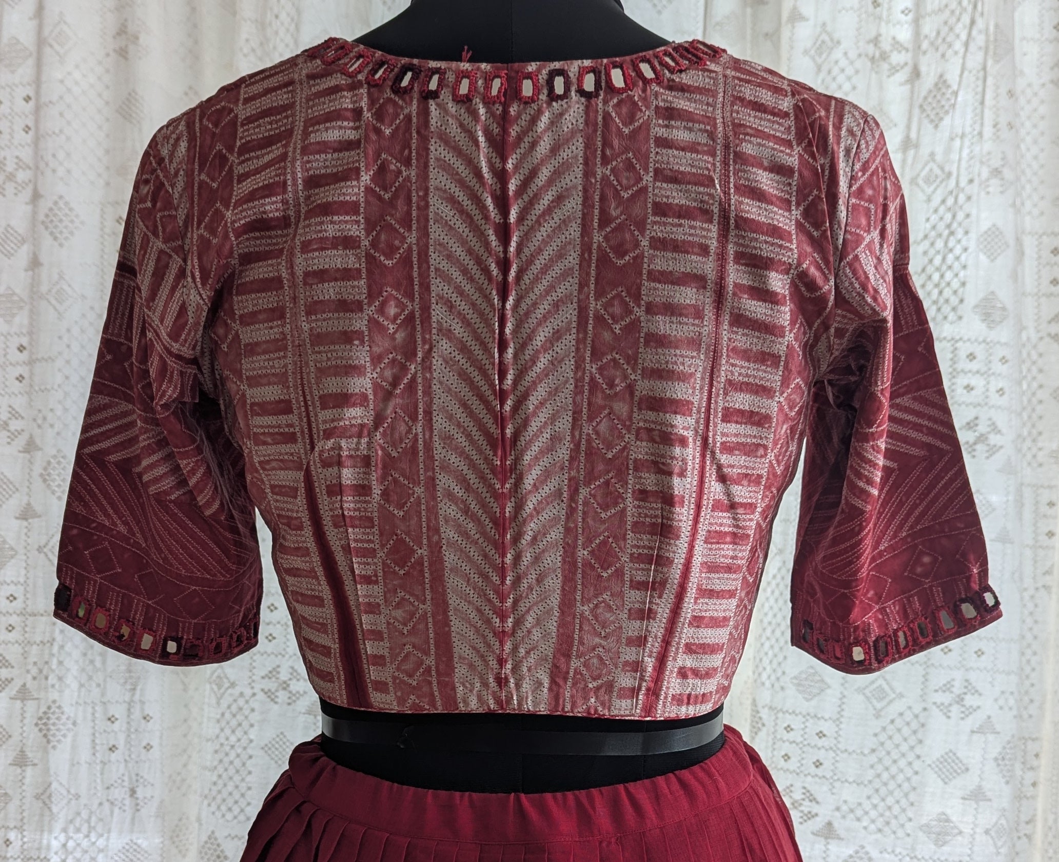 Burgundy Shibori with Kutch Mirror work