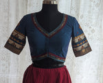 Load image into Gallery viewer, Midnight Bloom Kalamkari with Kutch Embroidered Blouse
