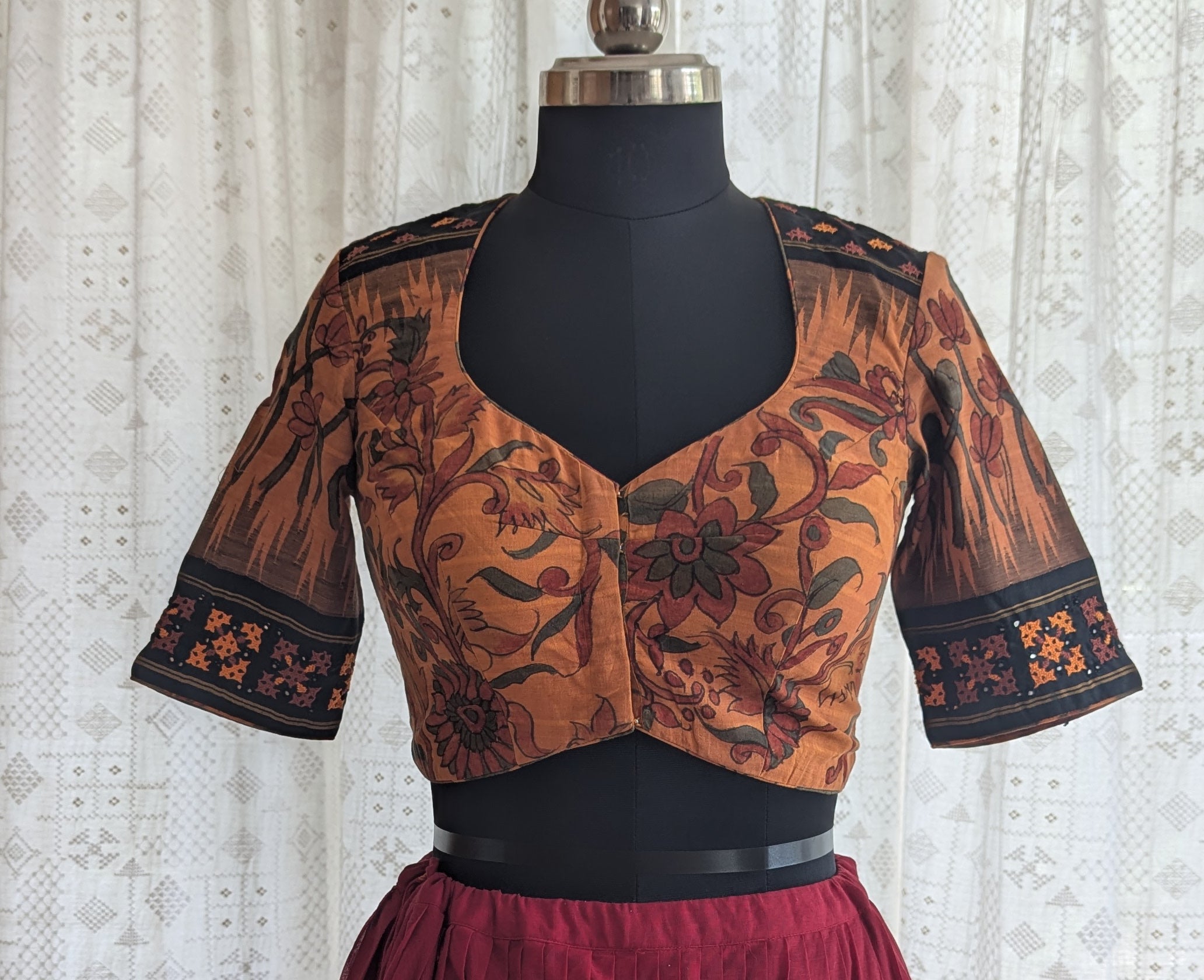 Vanaja Kalamkari with Kutch Embroidered Blouse