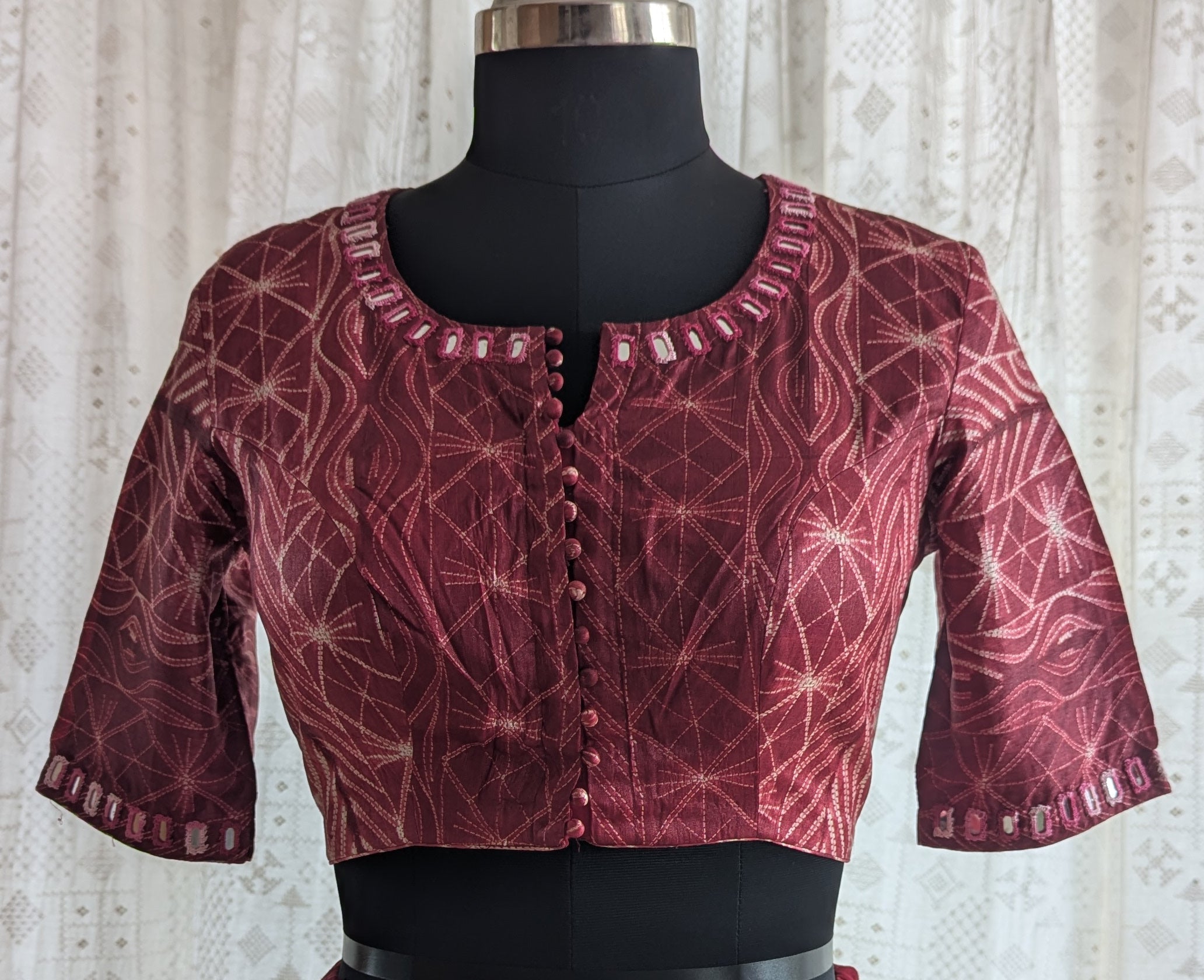 Ruby Maroon Shibori with Kutch Mirror work