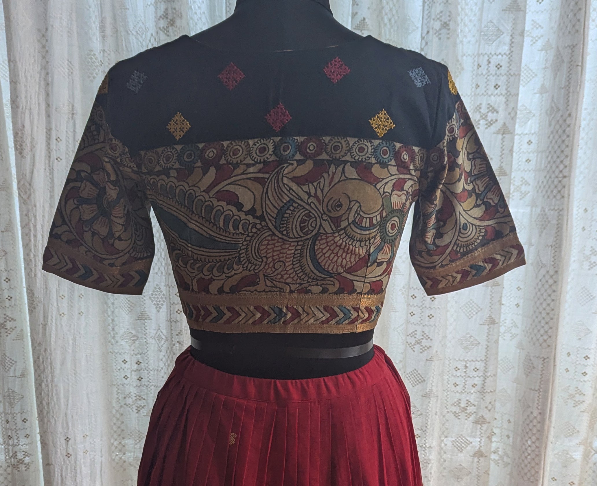 Chitrarupa Kalamkari with Kutch Embroidered Blouse