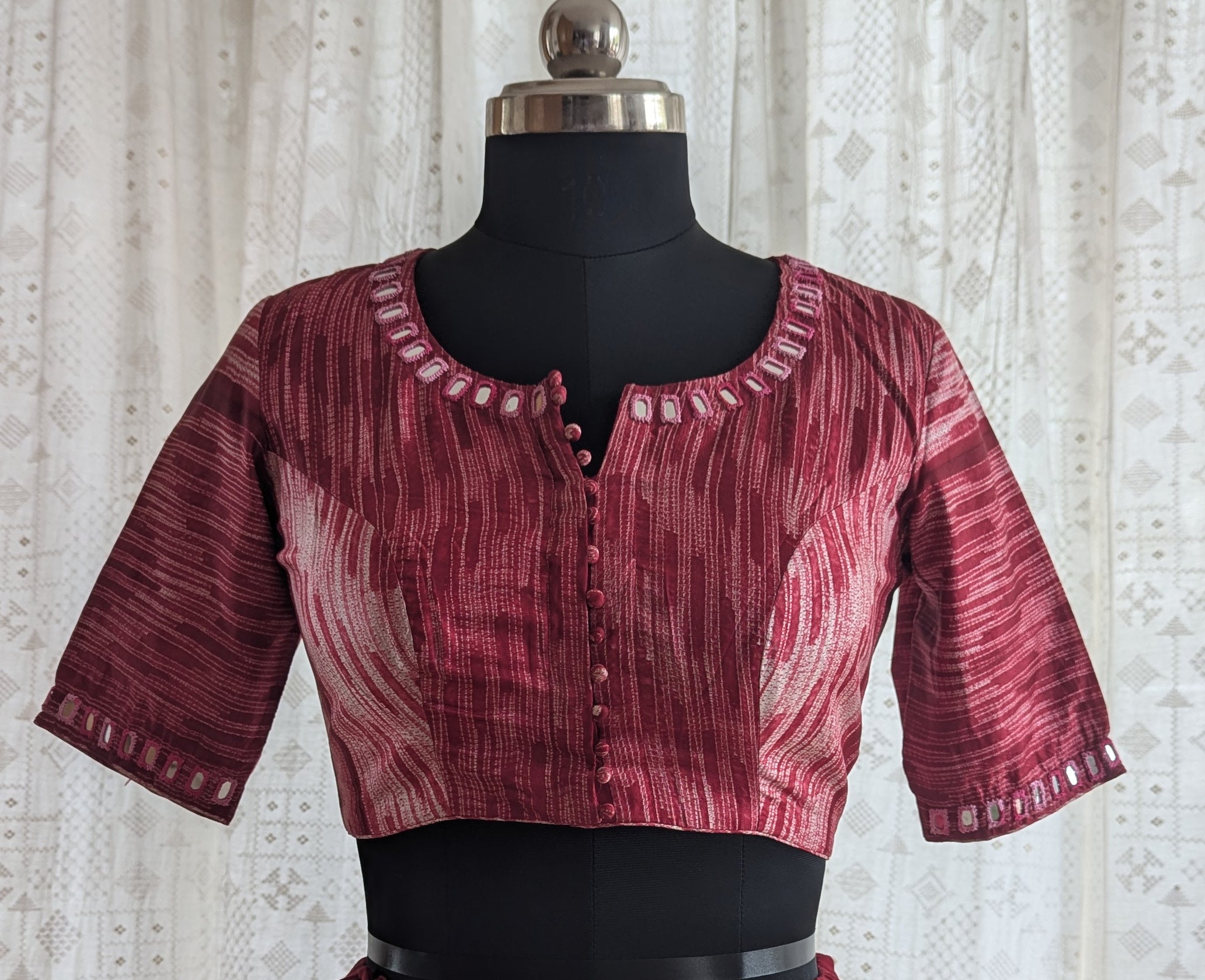 Deep Maroon Shibori with Kutch Mirror work