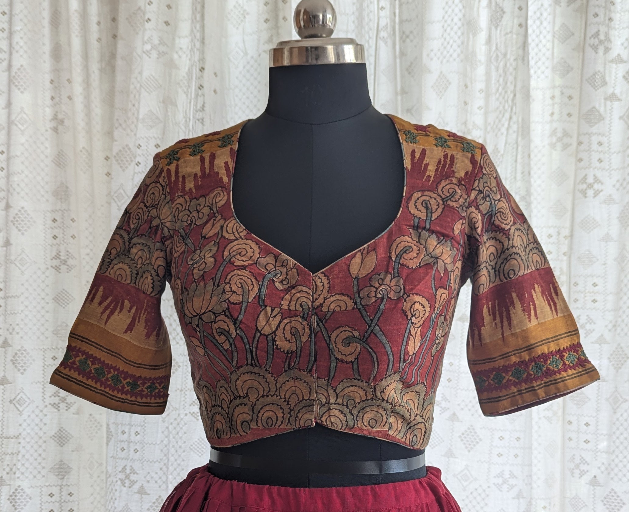 Vallika Kalamkari with Kutch Embroidered Blouse