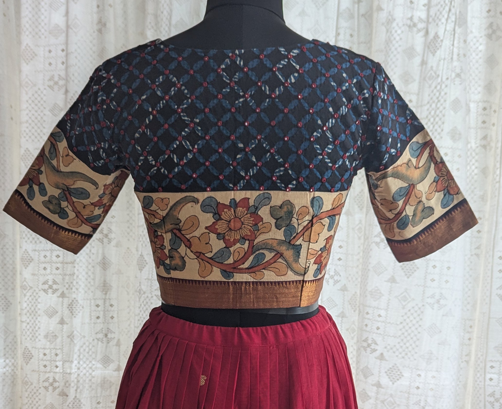 Charcoal Black Appliqué Kutch Embroidered Blouse
