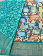 Load image into Gallery viewer, Kamdhenu Teal Kanchi Kalamkari Saree
