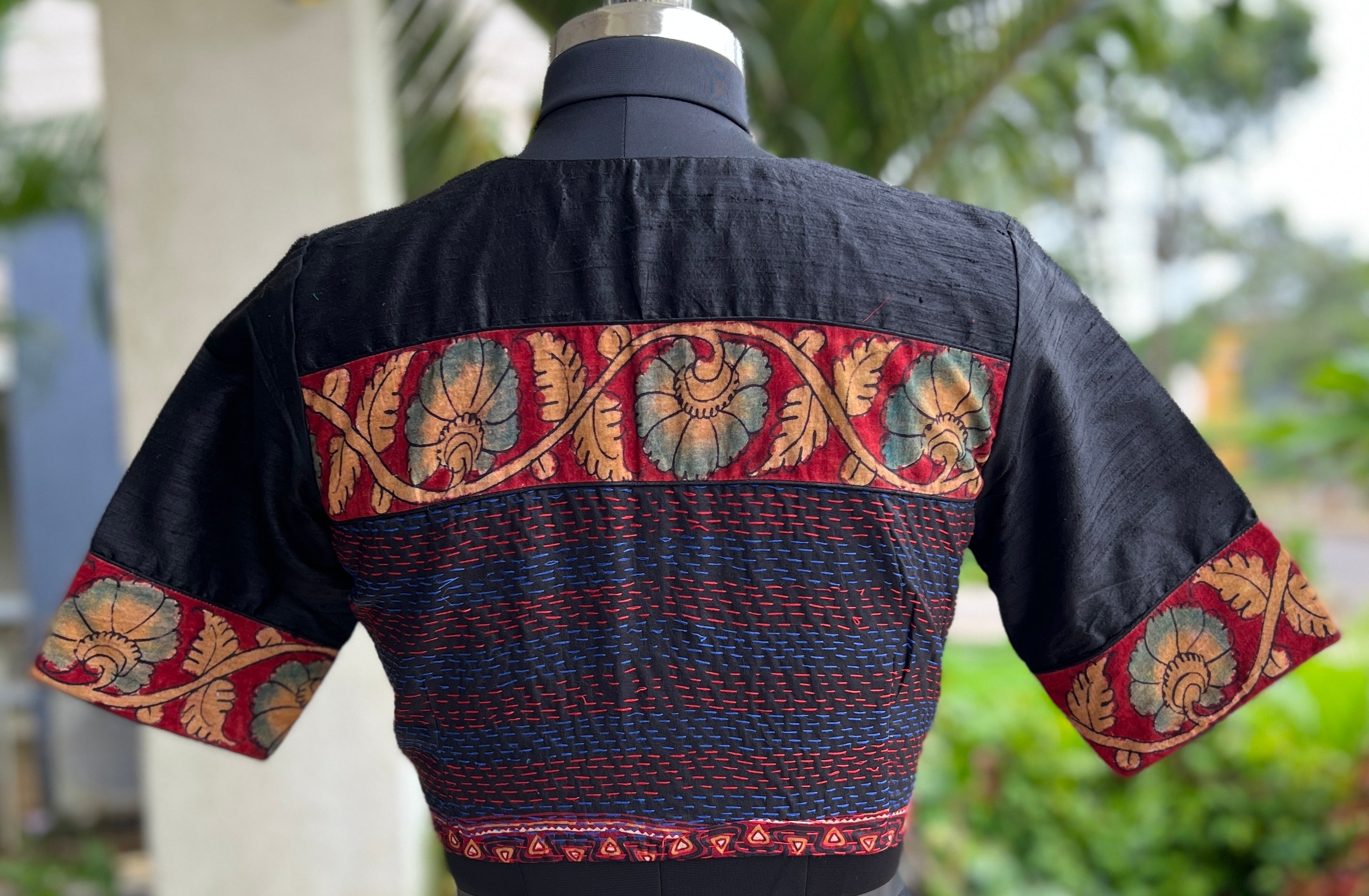 Silk blouse  kalamkari & kanta embroidery (BL-SL-IK-KE-0011)